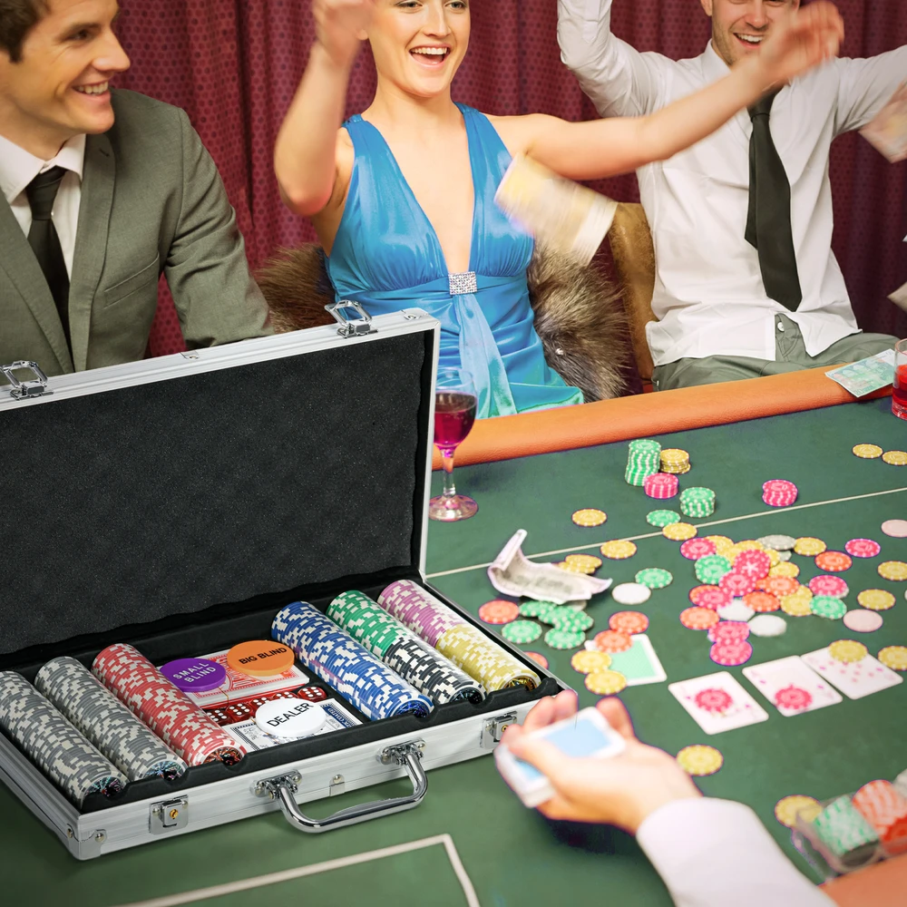 Aosom Pokerio žetonų rinkinys, sidabrinis, 500 žetonų, lagaminas