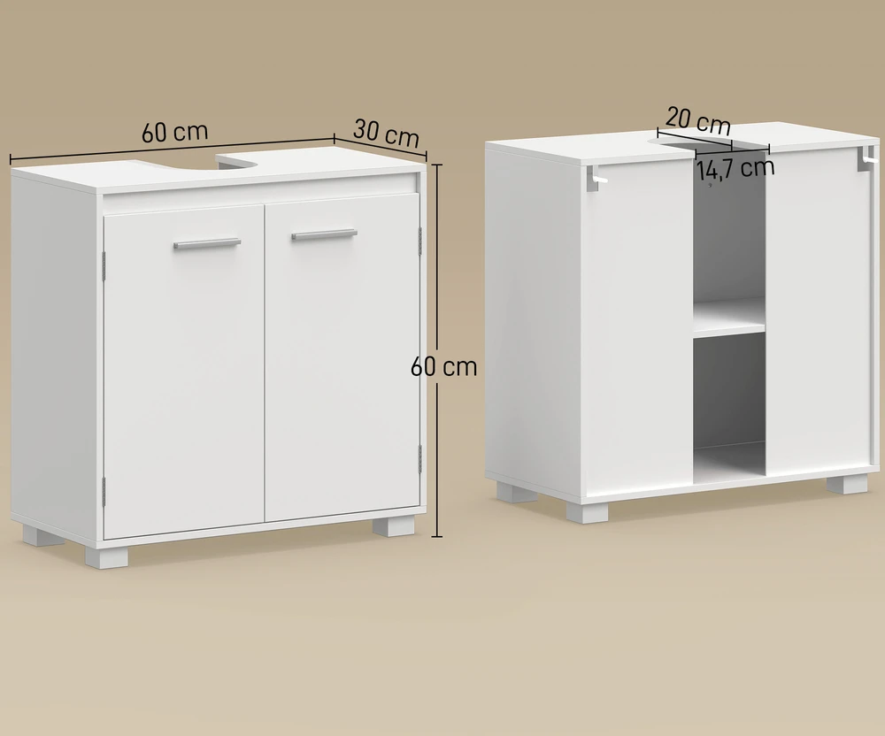Aosom Praustuvo spintelė, balta, MDF, 60 x 30 x 60 cm