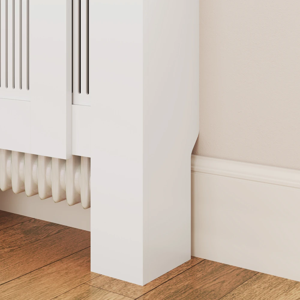 Aosom Radiatoriaus gaubtas su lamelėmis, reguliuojamas ilgis 125-201 cm, MDF, baltas