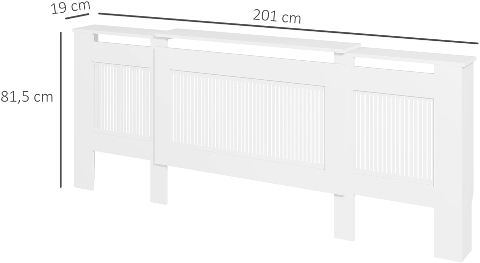 Aosom Radiatoriaus gaubtas su lamelėmis, reguliuojamas ilgis 125-201 cm, MDF, baltas