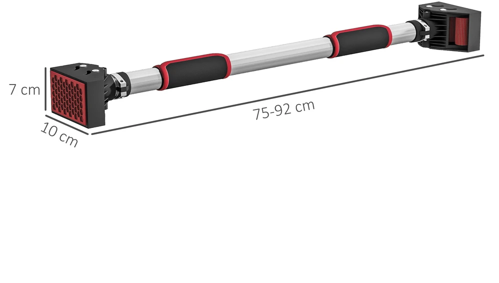 Aosom Reguliuojama prisitraukimų stanga durų rėmui, be gręžimo, plienas, iki 200 kg, 75-92 x 10 x 7 cm, juoda/raudona