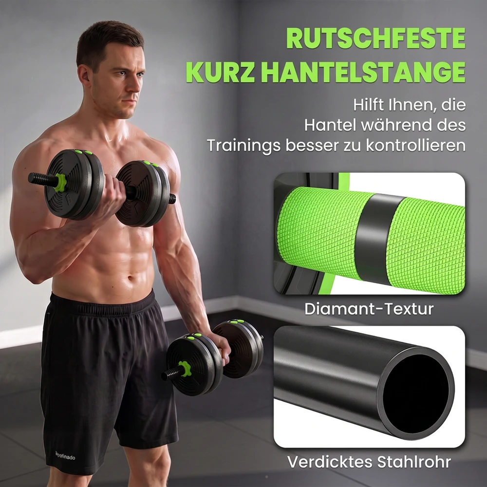 Aosom Reguliuojamas hantelių ir štangos rinkinys, 15 kg, 3 viename, žalias