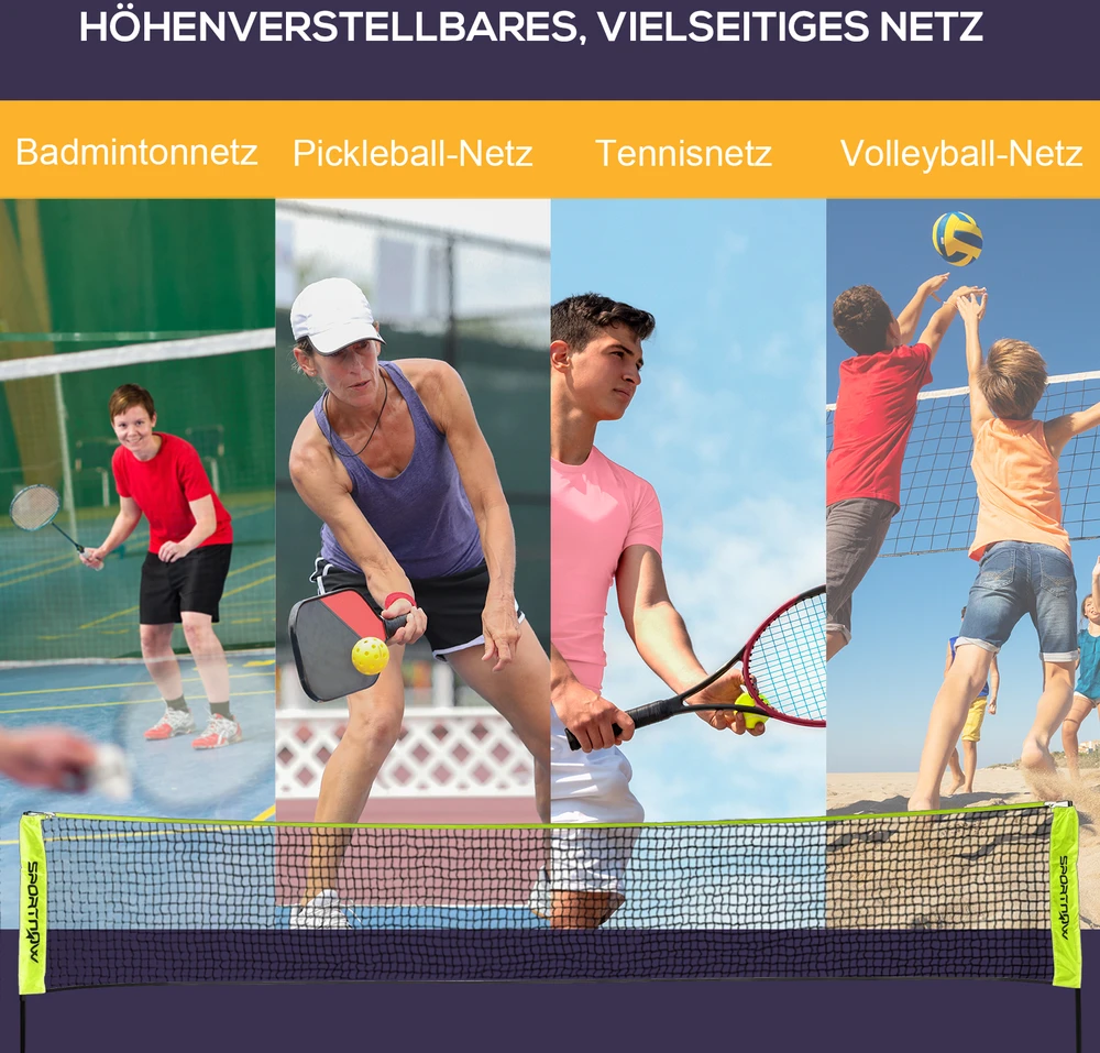 Aosom Reguliuojamas nešiojamas badmintono tinklas, 107-155 cm, geltonas, su krepšiu