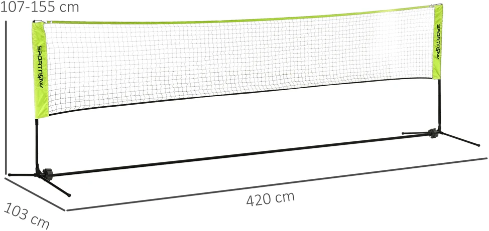 Aosom Reguliuojamas nešiojamas badmintono tinklas, 107-155 cm, geltonas, su krepšiu