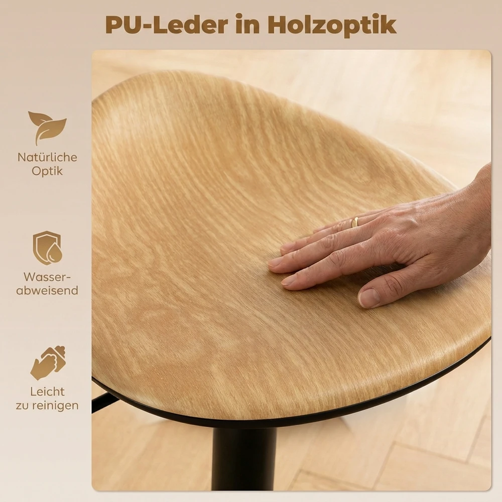 Aosom Reguliuojamo aukščio baro kėdės, 2 vnt., pasukamos, ąžuolo ir juodos spalvos, 59-80 cm