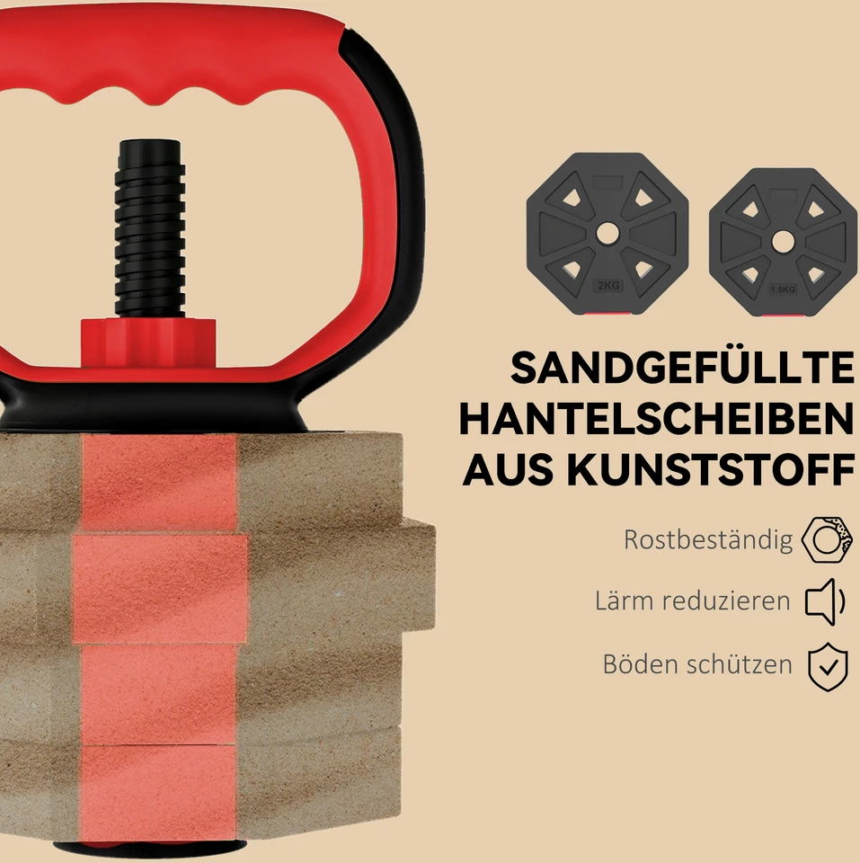 Aosom Reguliuojamų hantelių rinkinys 6-in-1, raudonas, 15 kg