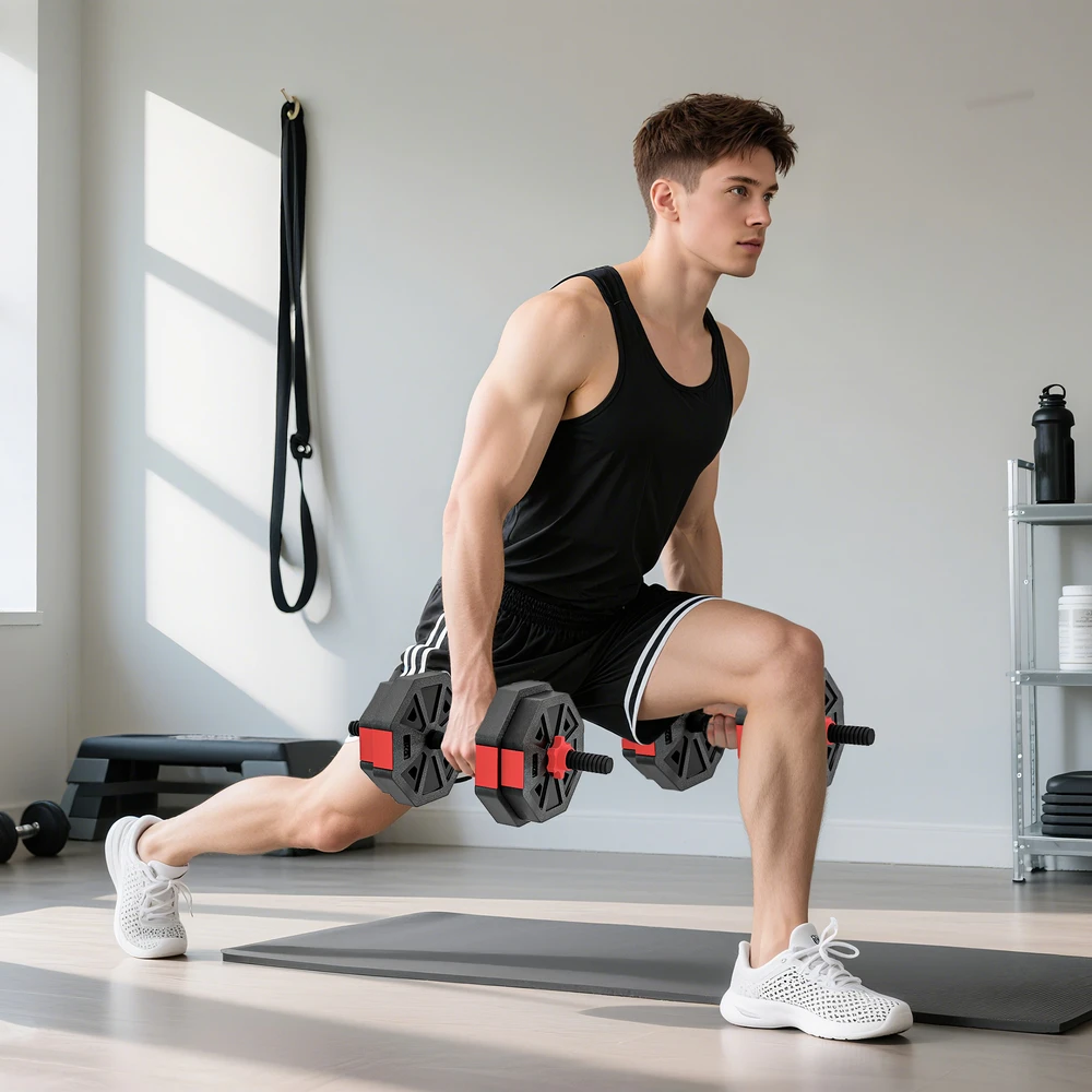 Aosom Reguliuojamų hantelių rinkinys 6-in-1, raudonas, 15 kg