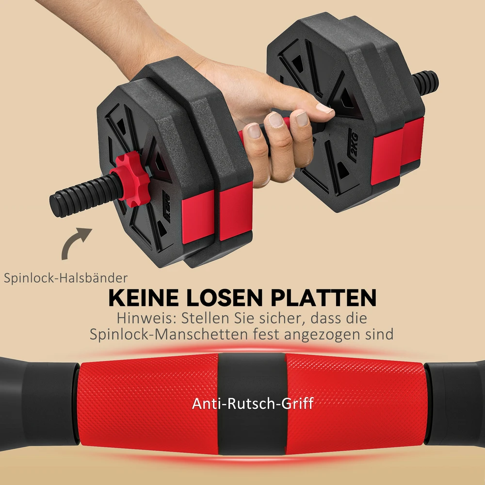 Aosom Reguliuojamų hantelių rinkinys 6-in-1, raudonas, 15 kg