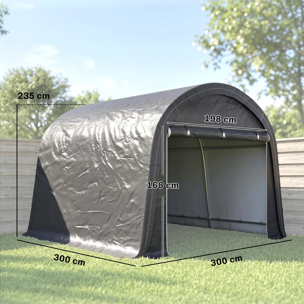 Aosom Sandėliavimo tentas sodui, plieno rėmas, pilkas, 3 x 3 x 2,35 m