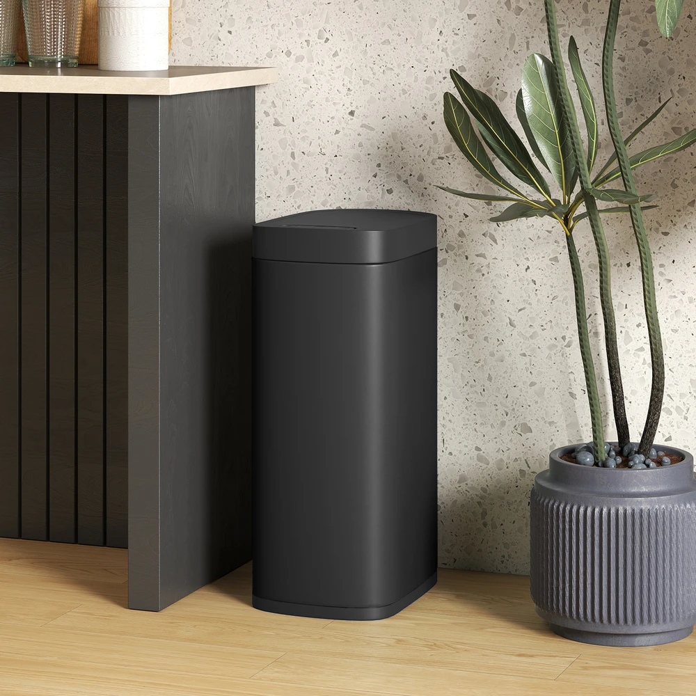 Aosom Sensorinė šiukšliadėžė, 50 l, juoda, metalas ir ABS, 26,5 x 35,5 x 68 cm