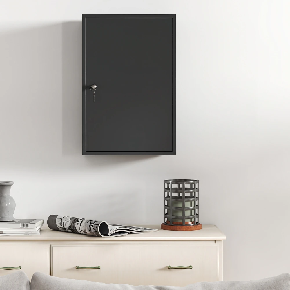 Aosom Sieninė rakinama spintelė, metalinė, juoda, 40 x 18 x 60 cm