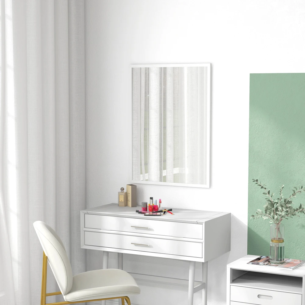 Aosom Sieninis veidrodis, baltas, MDF ir stiklas, 60 x 80 cm