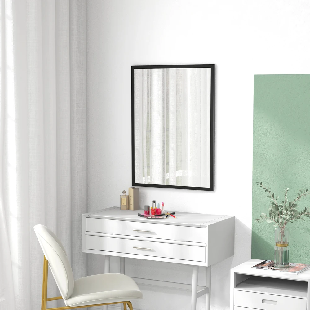 Aosom Sieninis veidrodis, juodas, MDF ir stiklas, 60 x 80 cm