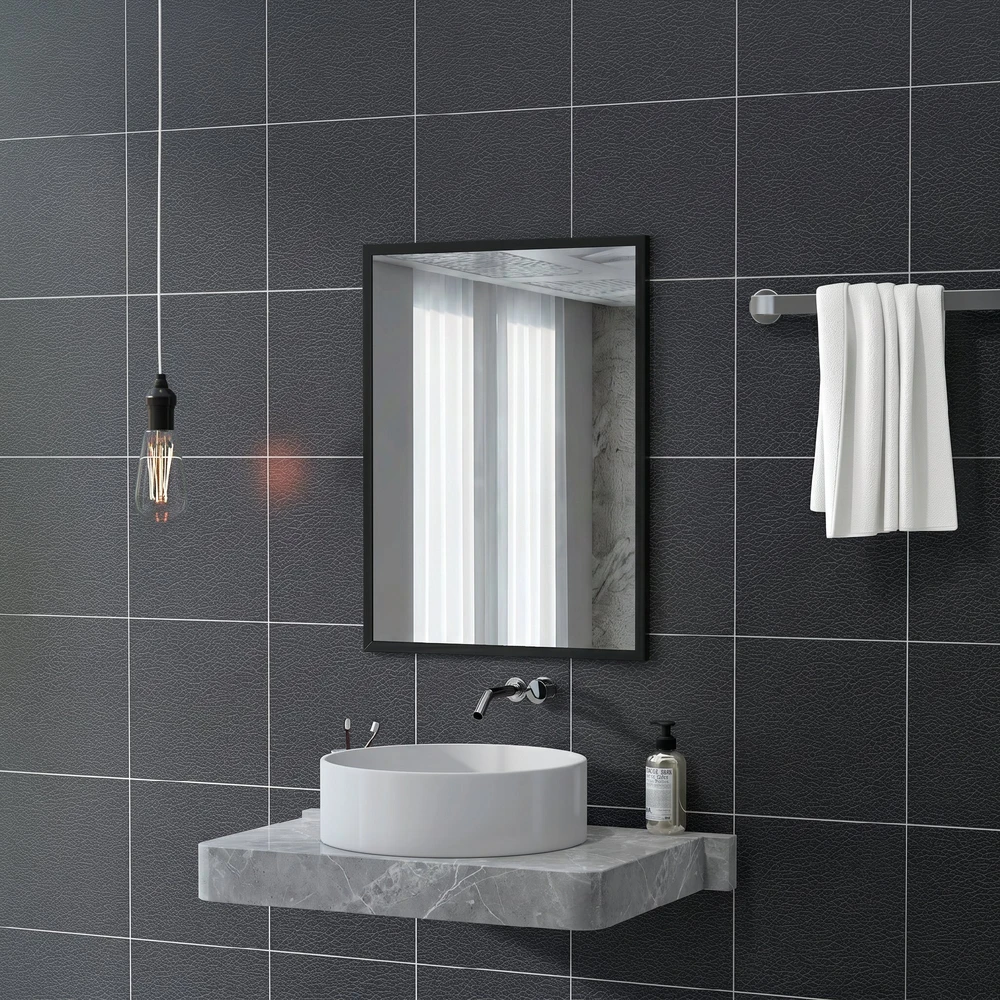 Aosom Sieninis veidrodis, juodas, MDF ir stiklas, 60 x 80 cm