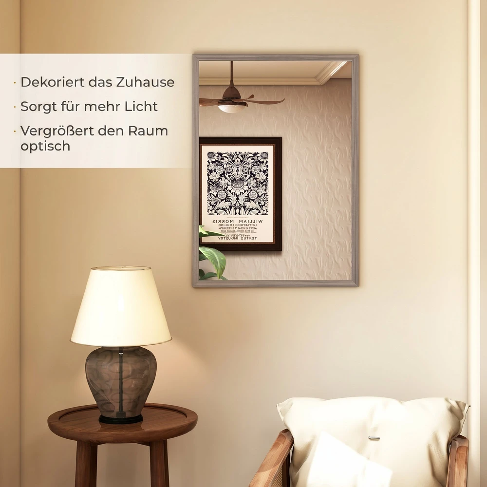 Aosom Sieninis veidrodis, pilkas, MDF rėmas, 50 x 70 cm