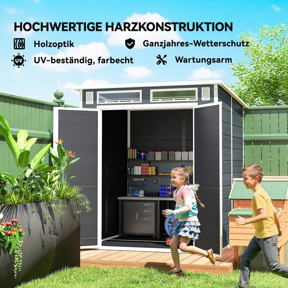 Aosom Sodo daiktų sandėliukas su medžio imitacija, pilkas, 2,89 m², 182 x 182 x 196 cm