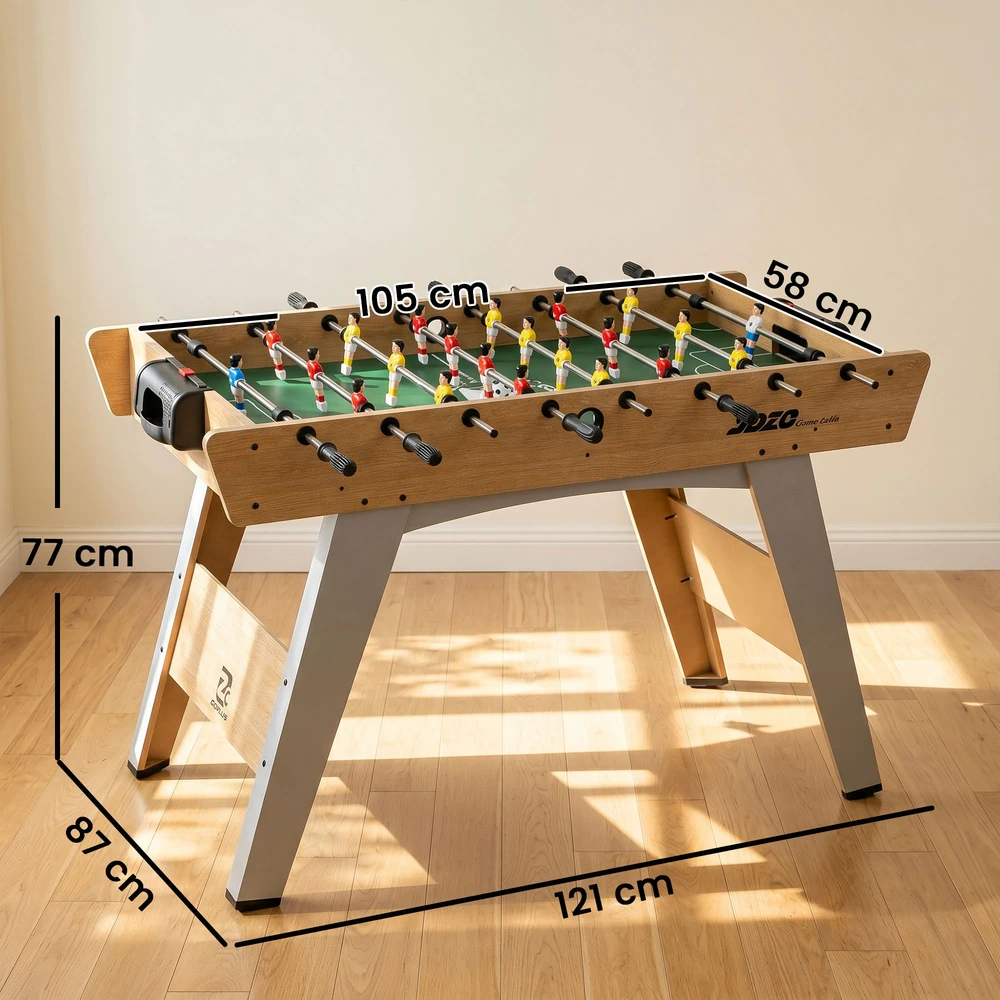Aosom Stalo futbolo stalas, su 22 žaidėjais ir 2 kamuoliukais, neslystančios rankenos, taškų skaitikliai, 121 x 87 x 77 cm, natūralaus medžio spalva