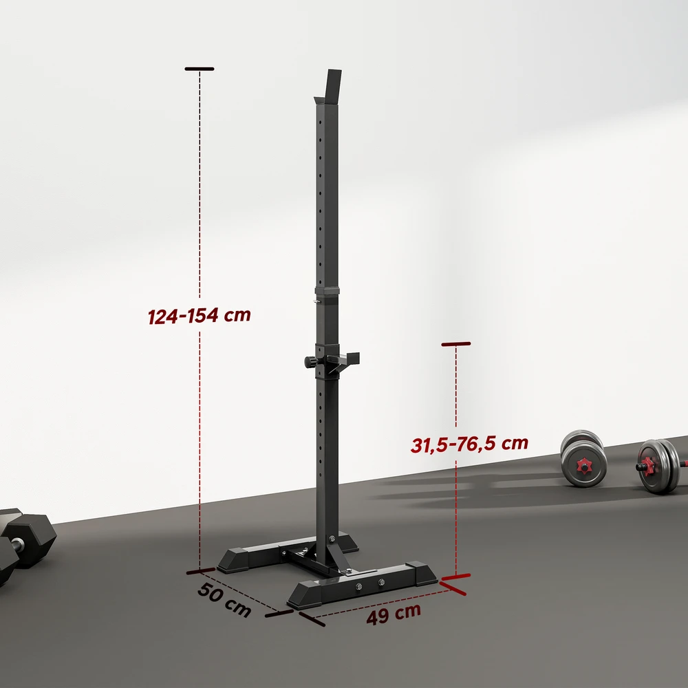 Aosom Štangos stovai, 2 vnt. komplektas, reguliuojamas aukštis 124-154 cm, plienas, juodi