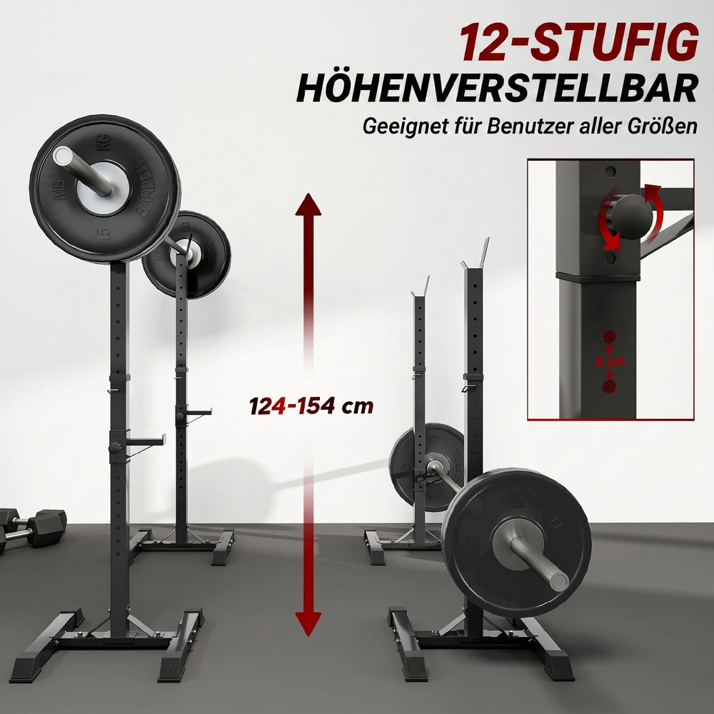 Aosom Štangos stovai, 2 vnt. komplektas, reguliuojamas aukštis 124-154 cm, plienas, juodi
