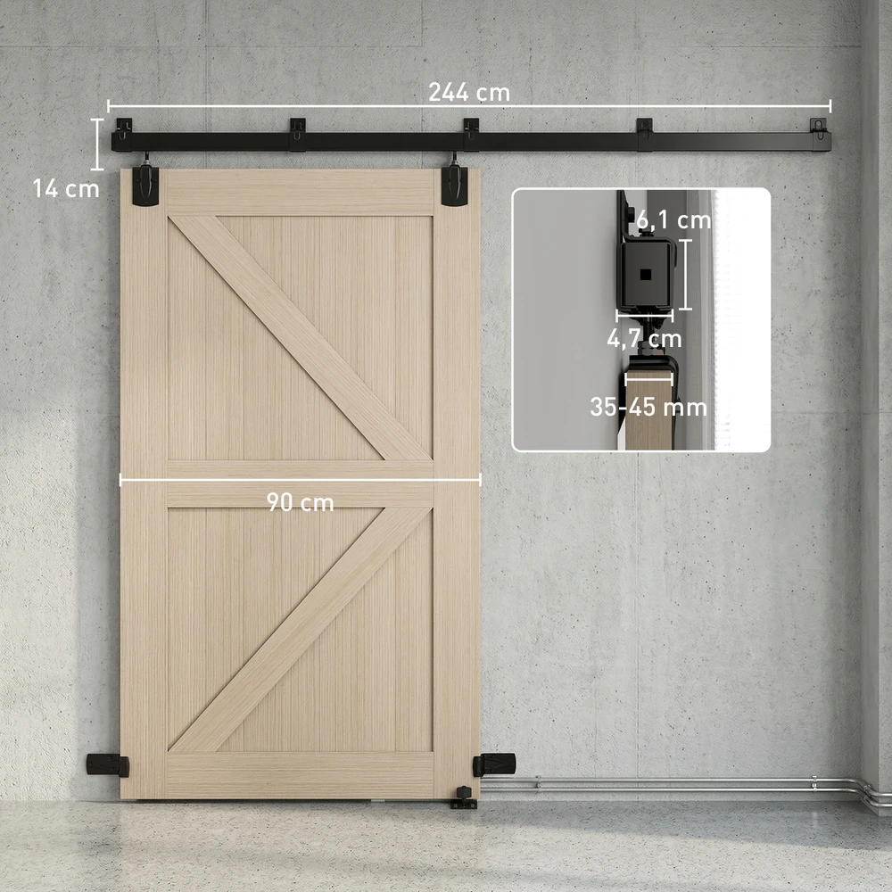Aosom Stumdomų durų furnitūros komplektas, 244 cm, juodas