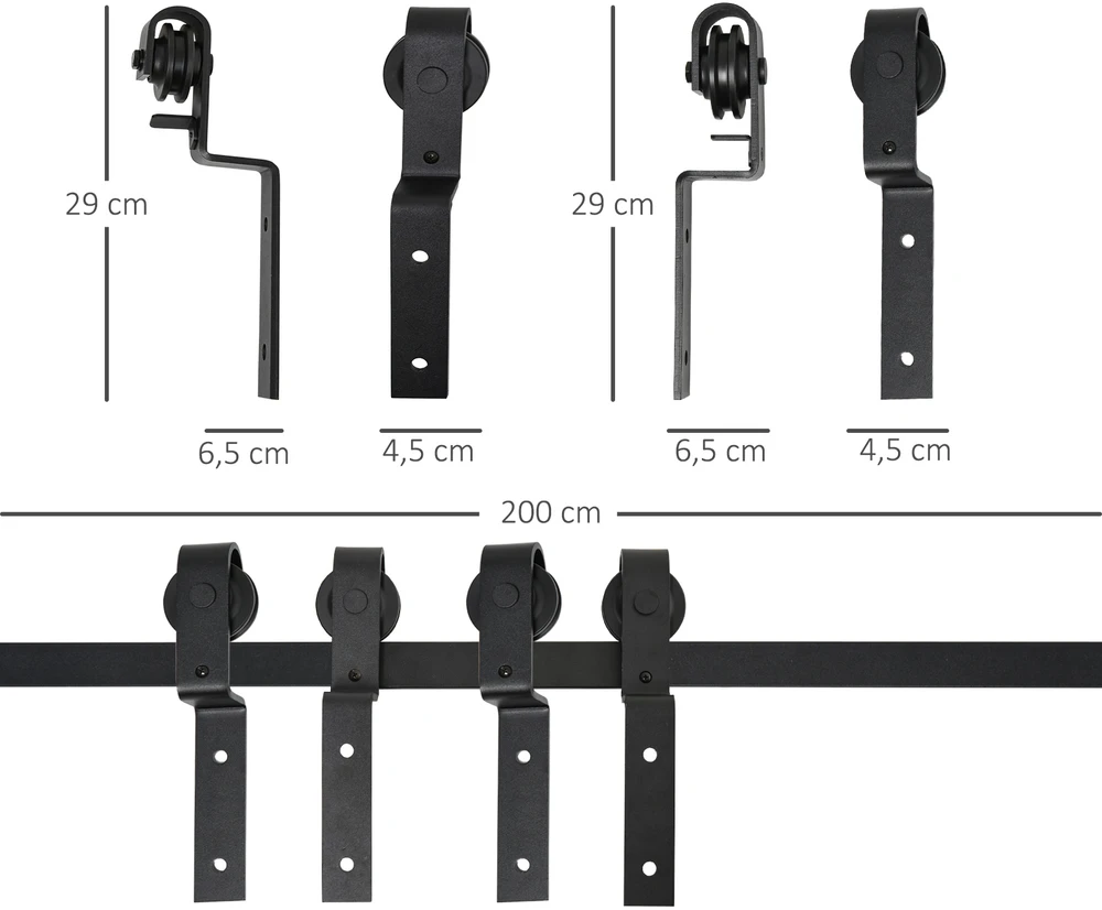 Aosom Stumdomų durų furnitūros komplektas dviem medinėms durims, 200 cm, juodas