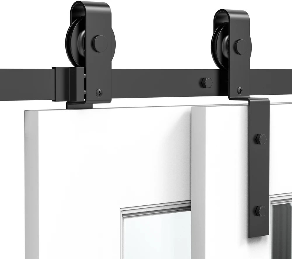 Aosom Stumdomų durų furnitūros komplektas dviem medinėms durims, 200 cm, juodas
