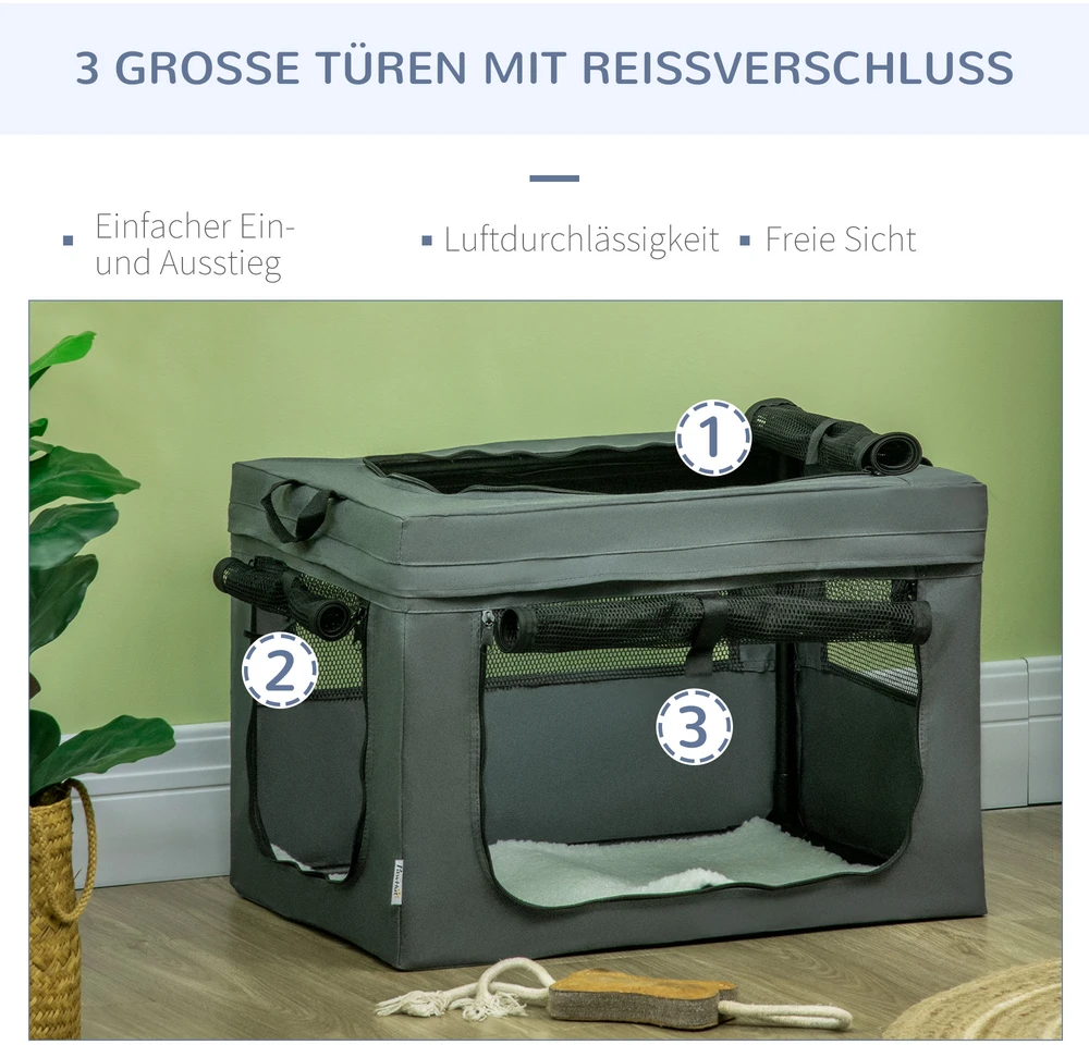 Aosom Sulankstoma gyvūnų transportavimo dėžė, pilka, 60 x 42 x 42 cm, katėms ir šunims iki 4kg