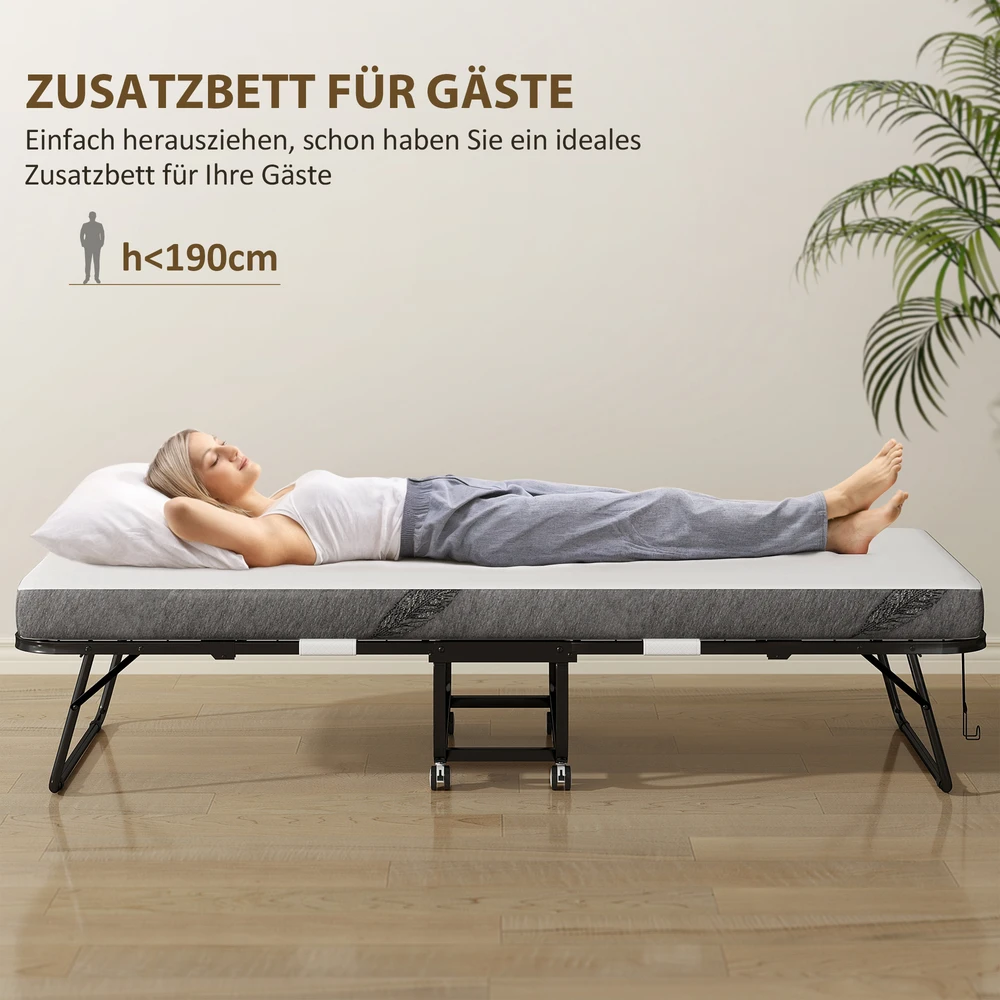 Aosom Sulankstoma svečių lova su čiužiniu, 80 x 200 cm, balta/juoda, plieno rėmas, 10 cm putplasčio čiužinys, iki 150 kg