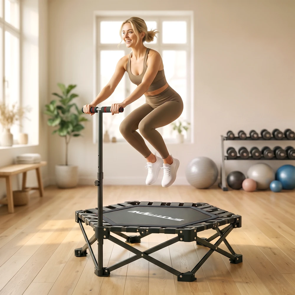 Aosom Sulankstomas fitneso batutas su reguliuojama T formos rankena, juodas, 104 x 104 x 104/109/114 cm, iki 180 kg