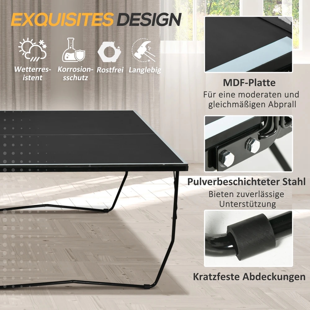Aosom Sulankstomas stalo teniso stalas, 8 ratai, MDF, plieno rėmas, juodas, 274 x 152,5 x 76 cm