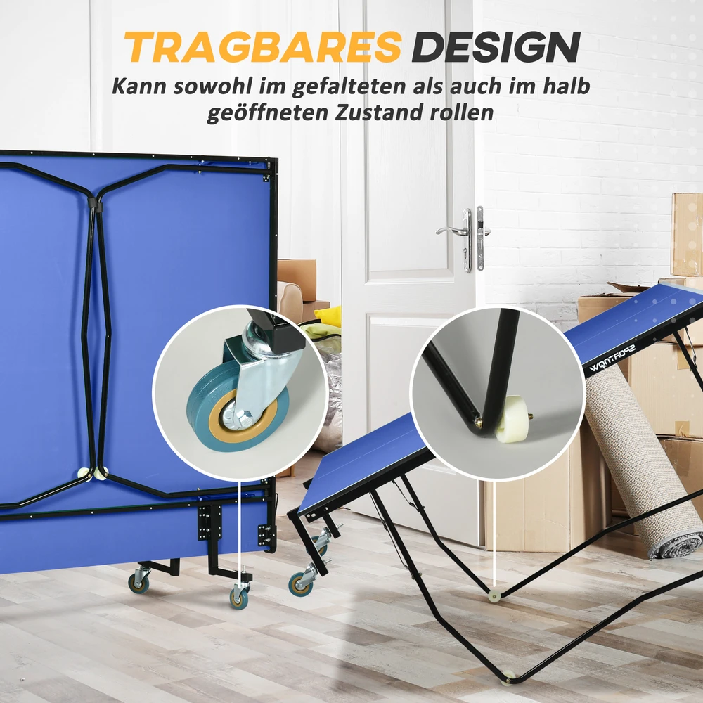 Aosom Sulankstomas stalo teniso stalas, 8 ratukai, MDF, plieno rėmas, mėlynas, 274 x 152,5 x 76 cm