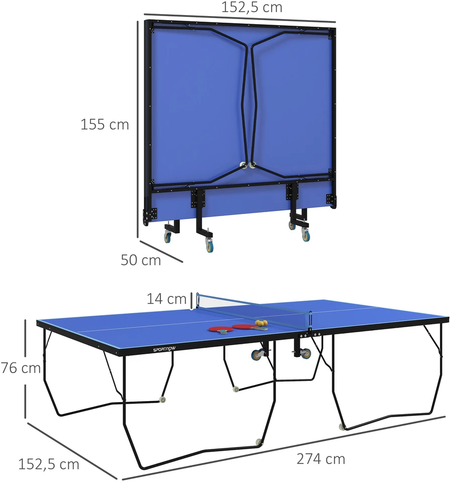 Aosom Sulankstomas stalo teniso stalas, 8 ratukai, MDF, plieno rėmas, mėlynas, 274 x 152,5 x 76 cm