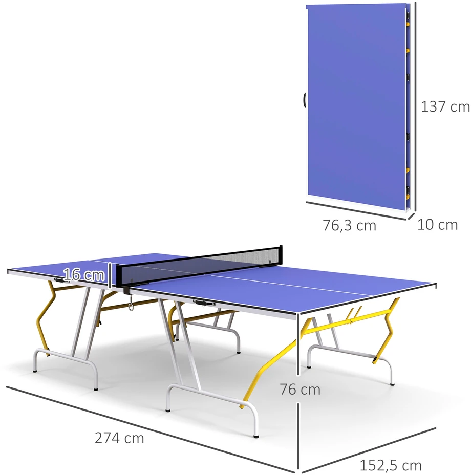 Aosom Sulankstomas stalo teniso stalas, mėlynas, 274 x 152,5 x 76 cm