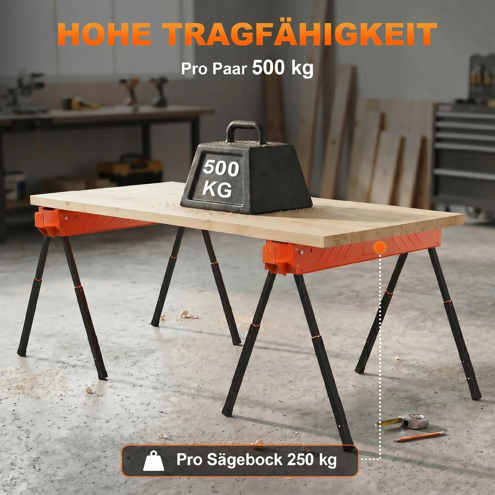 Aosom Sulankstomi darbastaliai pjovimui, 2 vnt., reguliuojamo aukščio, juodi, 93 x 50 x 71-85,5 cm