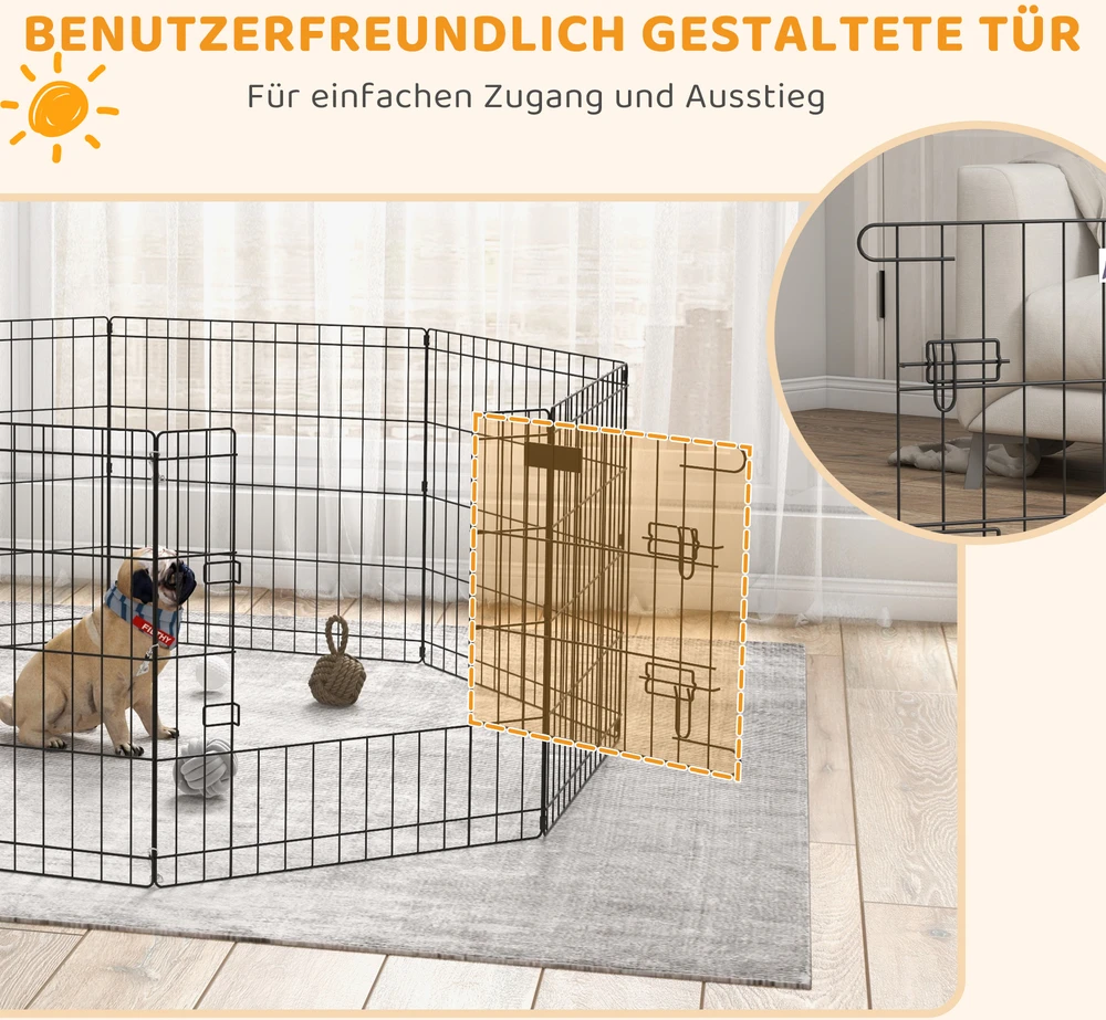 Aosom Šunų aptvaras šuniukams ir mažiems šunims, su durelėmis, vidaus ir lauko naudojimui, 61 cm, juodas