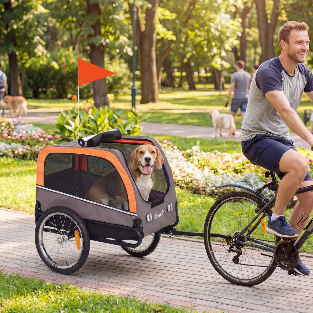 Aosom Šunų dviračio priekaba, sulankstoma, oranžinė, iki 20 kg