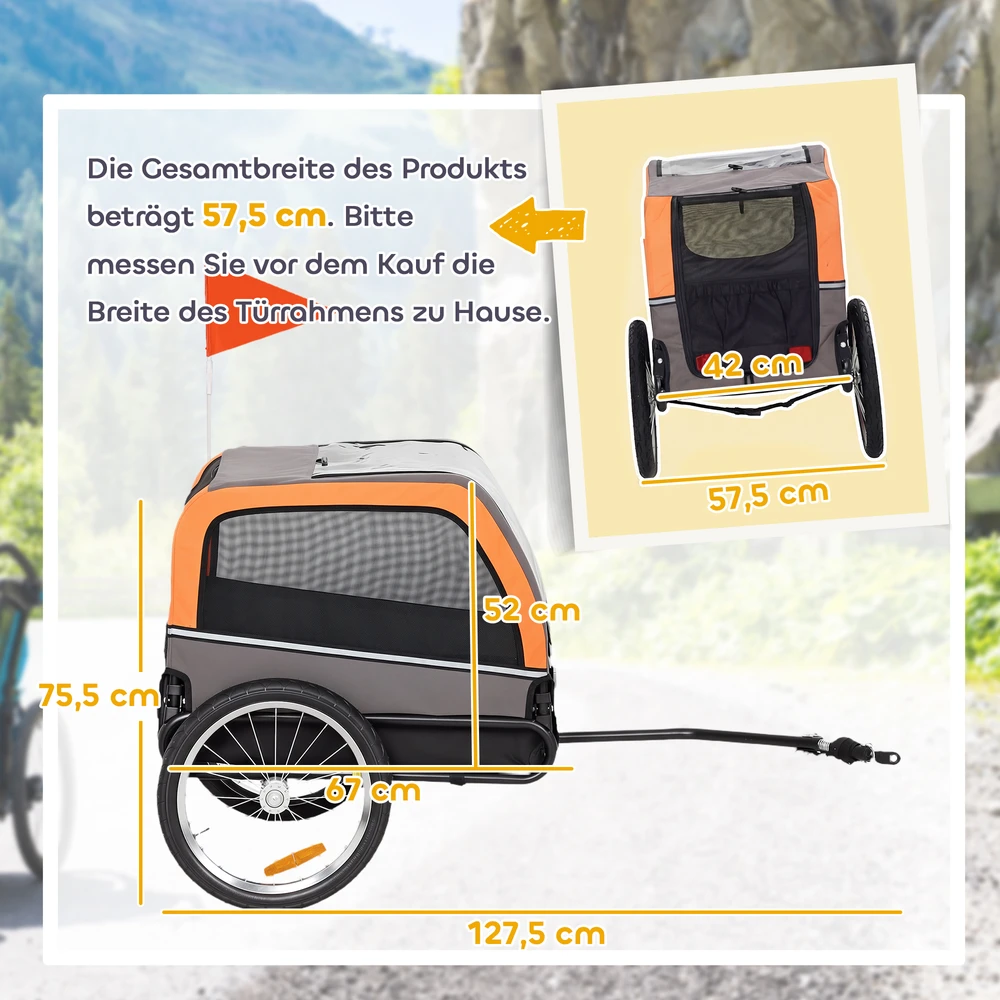Aosom Šunų dviračio priekaba, sulankstoma, oranžinė, iki 20 kg