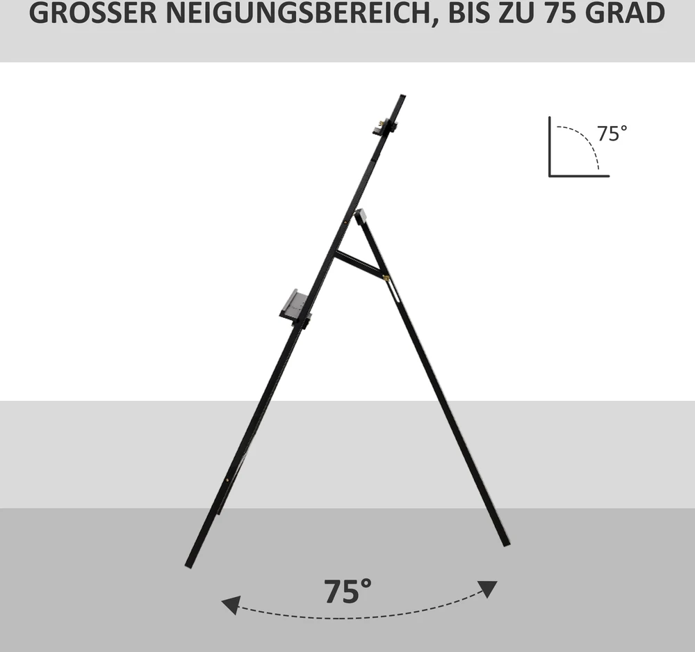 Aosom Tapybos molbertas iš pušies medienos, juodas, 134,5 cm, drobėms iki 108 cm