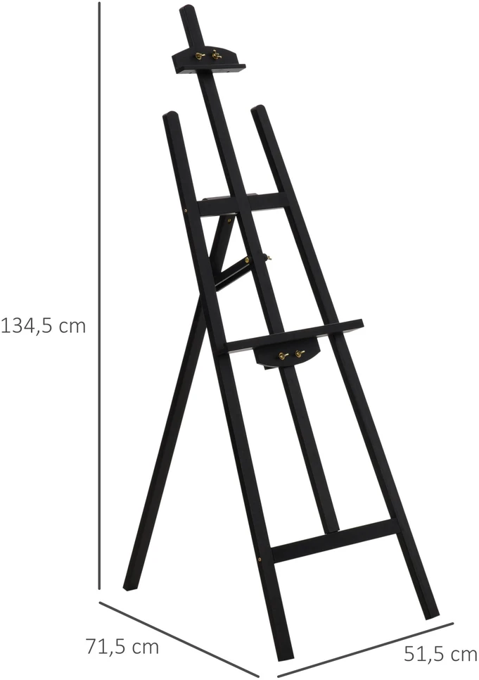 Aosom Tapybos molbertas iš pušies medienos, juodas, 134,5 cm, drobėms iki 108 cm