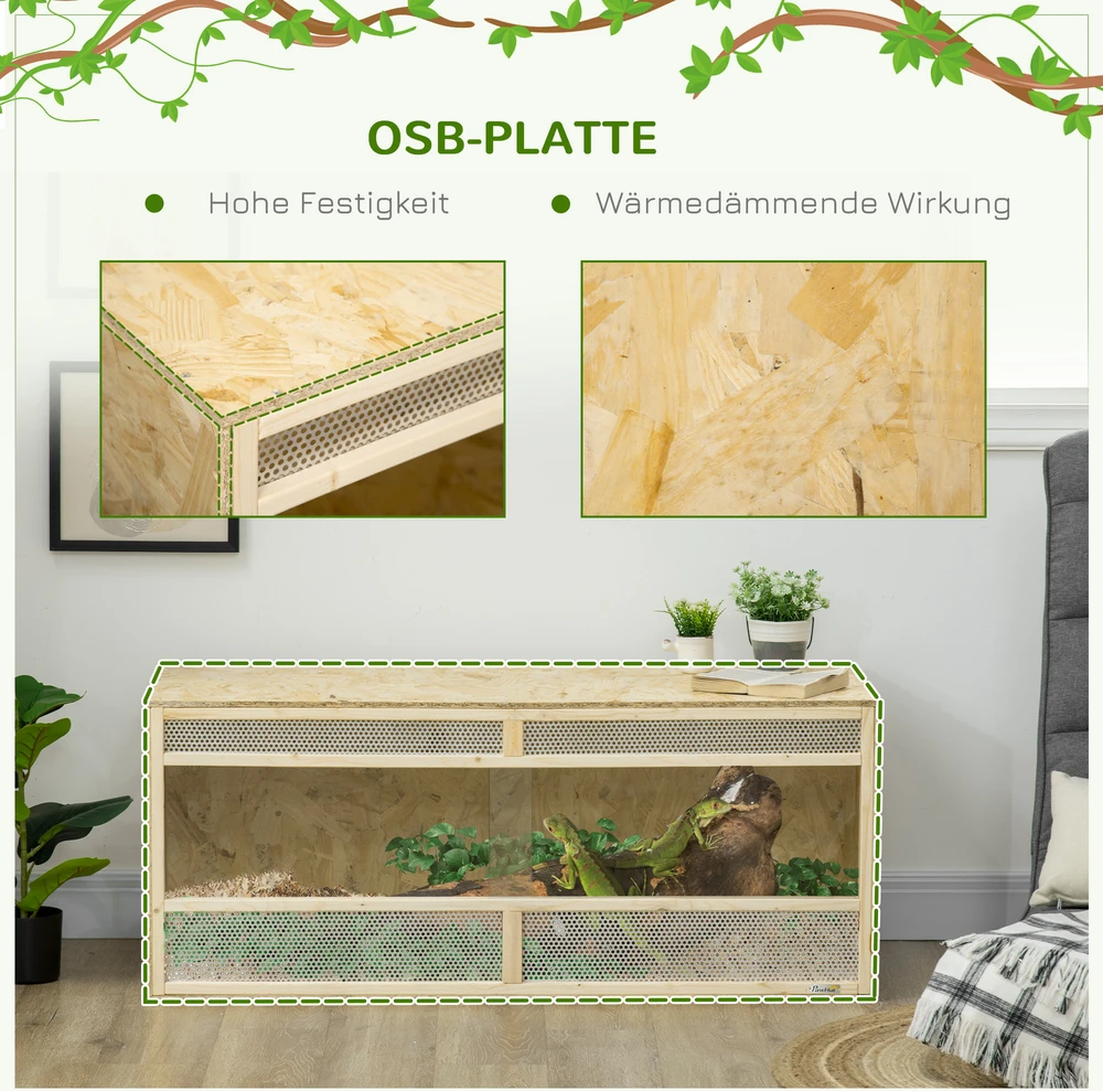 Aosom Terariumas reptilijoms ir varliagyviams, stumdomos stiklinės durys, ventiliacijos grotelės, 120 x 50 x 50 cm