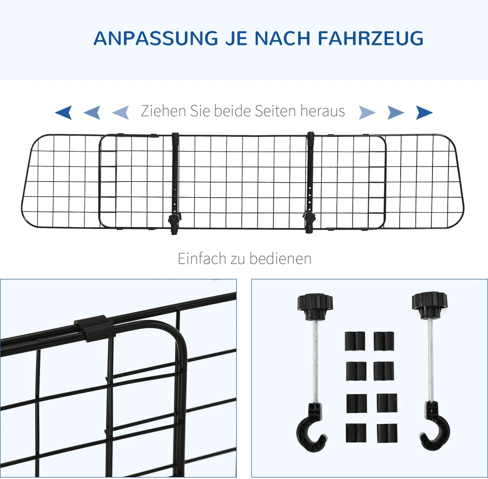 Aosom Universalios automobilio grotelės šunims, reguliuojamas plotis 91-152 cm, juodos, 30 cm