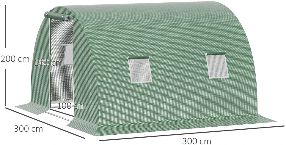 Aosom Vaikštomas tunelinis šiltnamis, 3 x 3 x 2 m, žalias