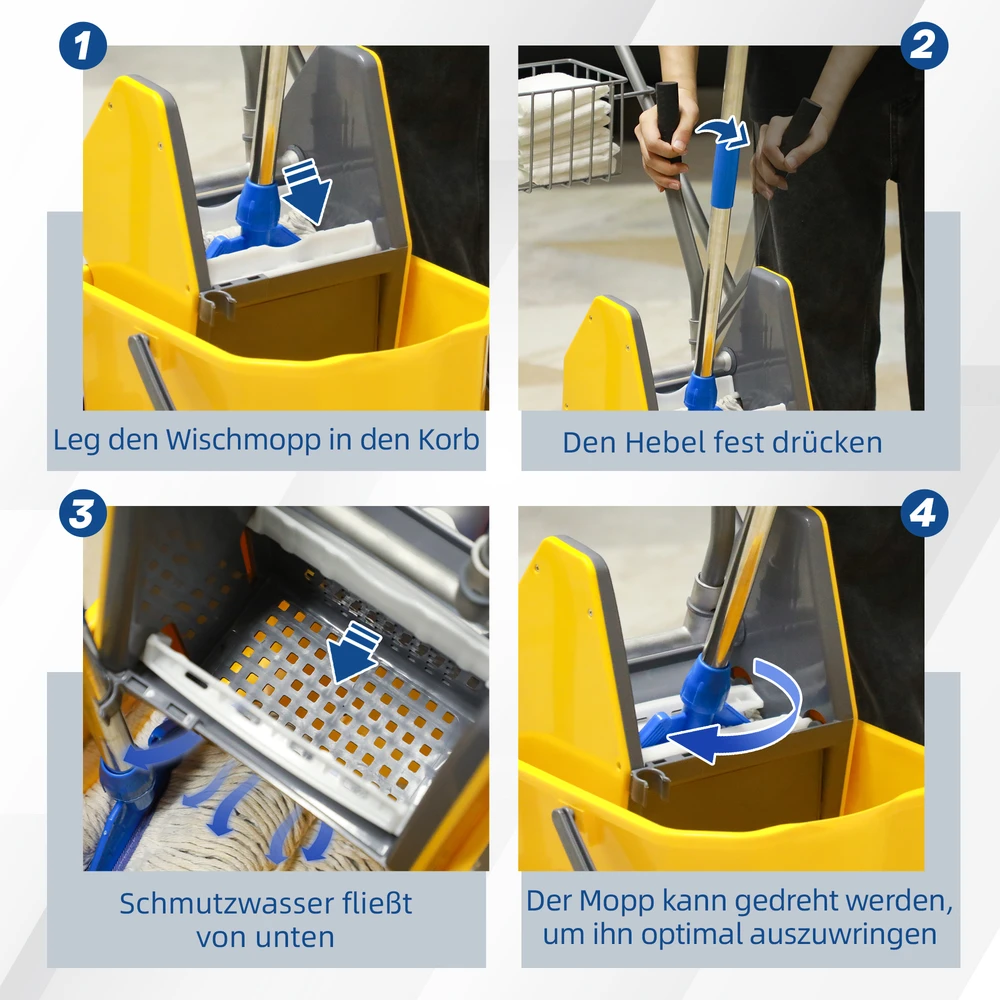 Aosom Valymo vežimėlis, 25 l, 4 ratai, plastikas, geltonas