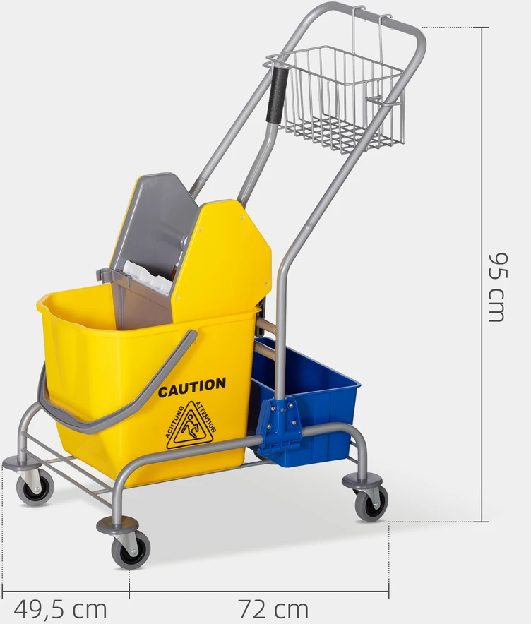 Aosom Valymo vežimėlis, 25 l, 4 ratai, plastikas, geltonas