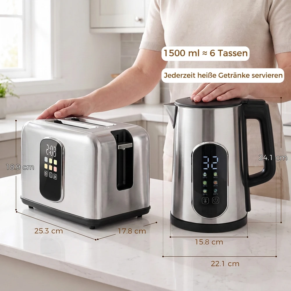 Aosom Virdulio ir skrudintuvo rinkinys, 1,5 l, 2200 W, sidabrinis