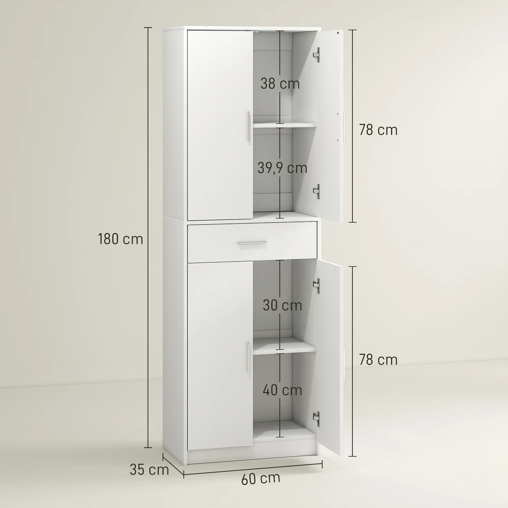 Aosom Virtuvės spintelė, balta, 60 x 35 x 180 cm, medžio drožlių plokštė, MDF