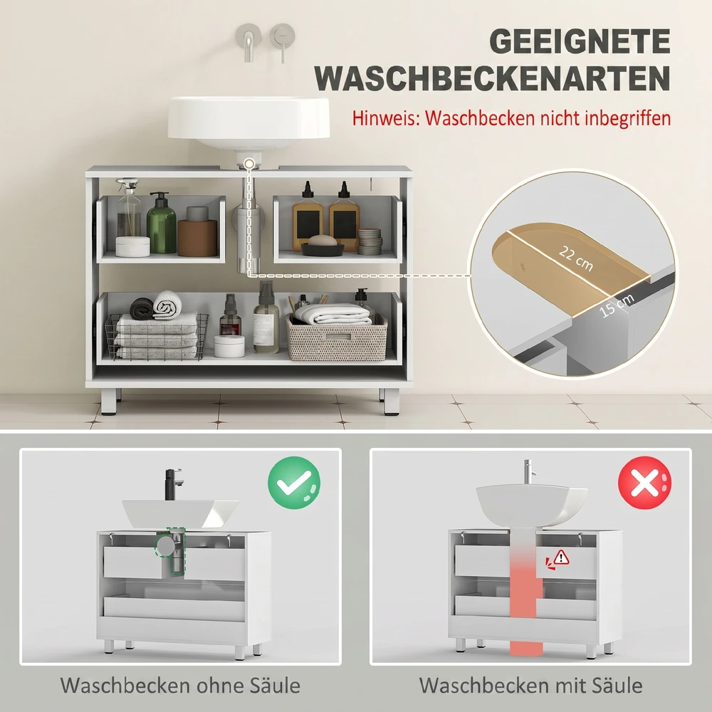 Aosom Vonios spintelė po praustuvu, 2 stalčiai, balta, 80 x 30 x 60 cm