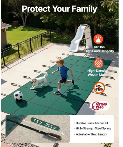 Koduva Baseino saugos danga VEVOR, žalia, 5,48 x 12,8 m, tinka 4,88 x 12,19 m įleidžiamam baseinui