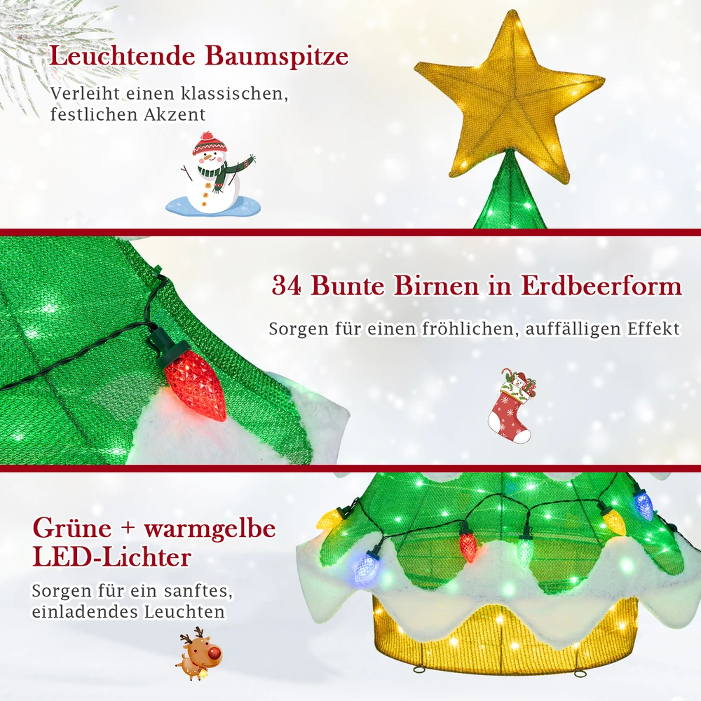 Promotion 130 cm LED Kalėdinė eglutė su braškių formos lemputėmis