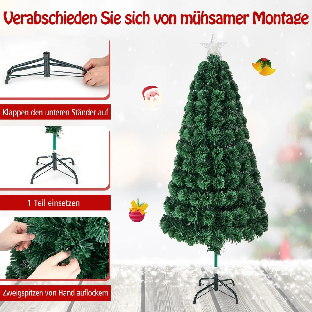 Promotion 150 cm Dirbtinė Eglutė su Šviesolaidžiu & 8 Šviesos Režimai